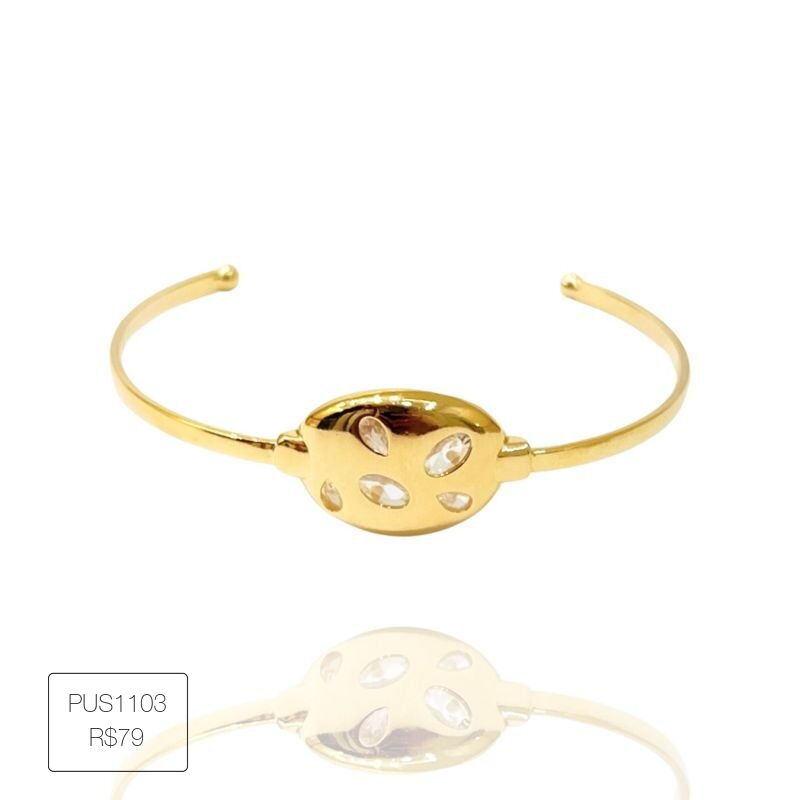 Bracelete Oval Zirconias Geometricas Esplendor Dourado